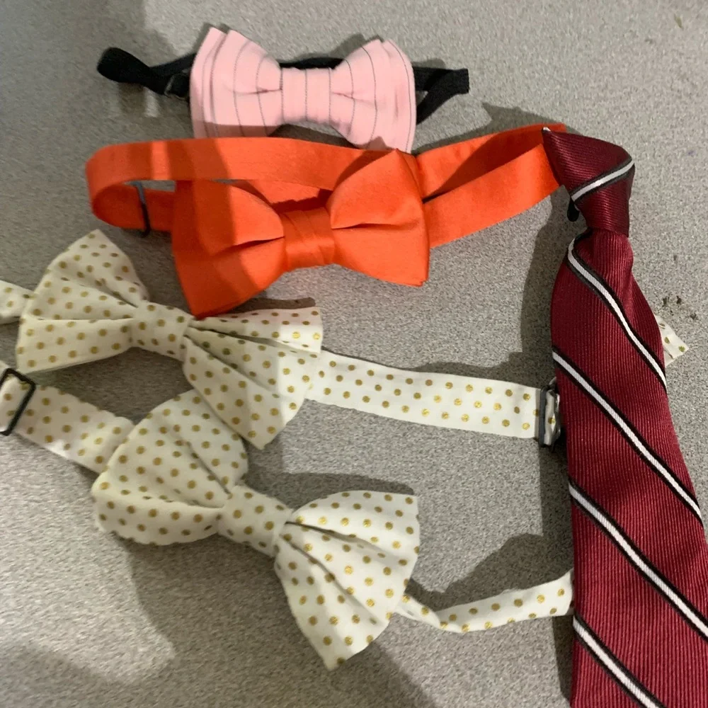 Kids Bow Tie and Necktie Set - Orange, Pink, Red, White